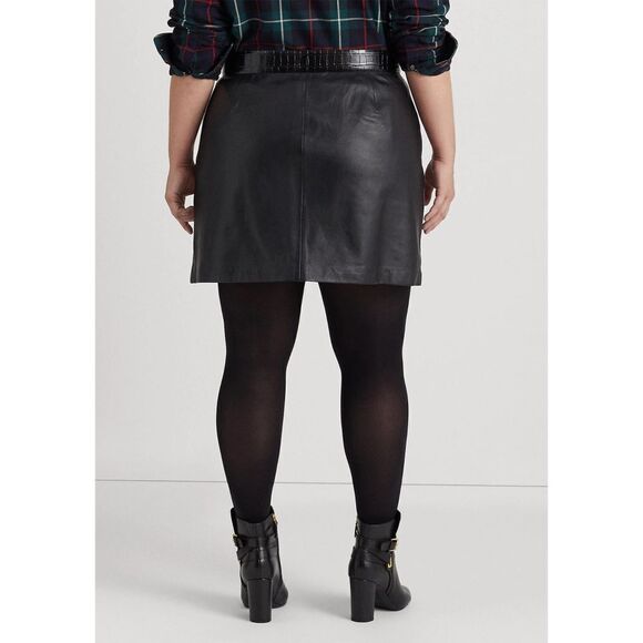 New! RALPH LAUREN Plus Size Lamb Leather Pencil Mini Skirt Black 14W Miniskirt - Picture 2 of 4